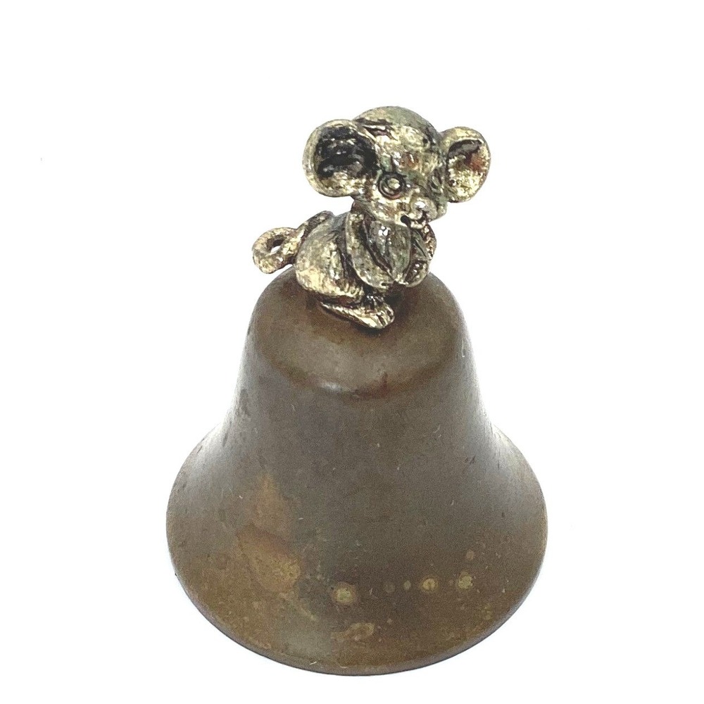 Vintage 1985 Enesco‎ Imports Corp Brass Bell Silver PewterTone Mouse Granny